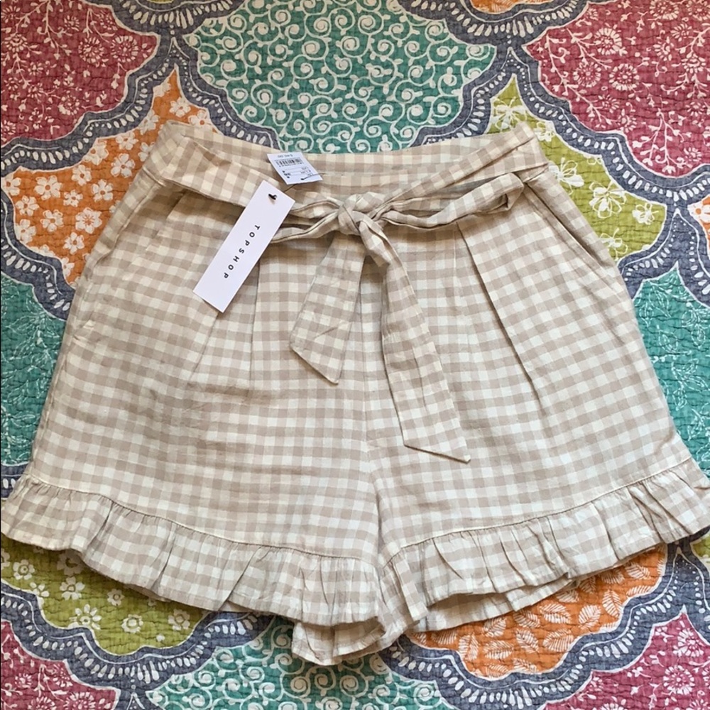 Topshop Gingham High Waisted Shorts NWT